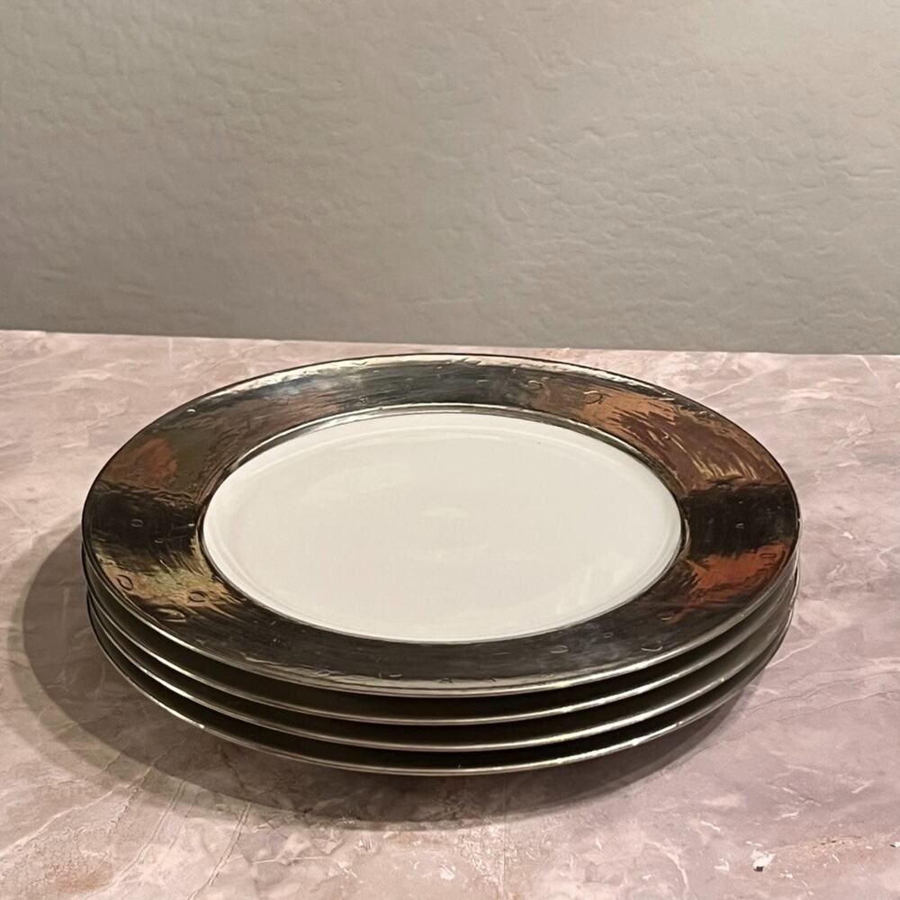 Unbranded Ceramic & Metal Trim Dinner Plate 12" Set Of 4